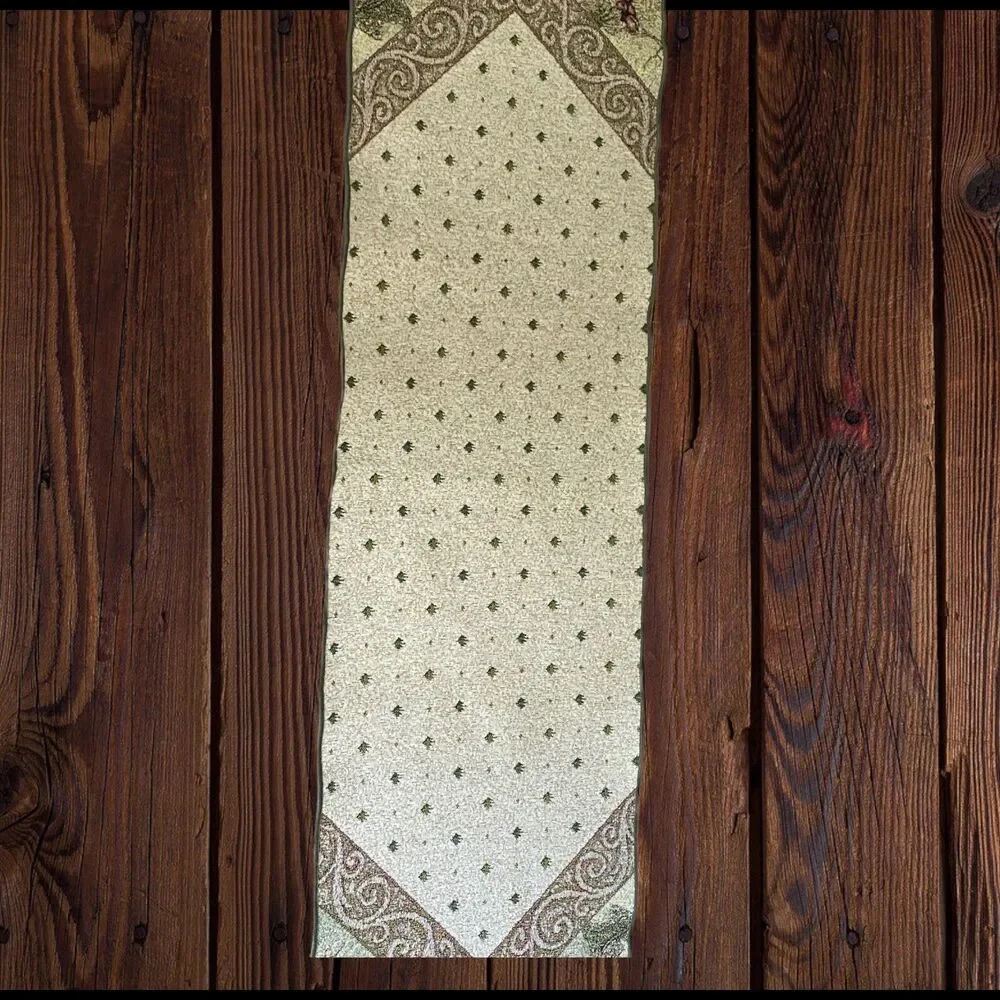 Winery Fruit Print Green Table Runner Heavy Woven Tassel 72” x 12.5” Granny Core